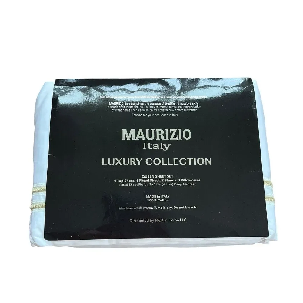 New Maurizio Italy Queen Sheet Set 4PC White Cotton Sateen 420 TC Luxury Bedding